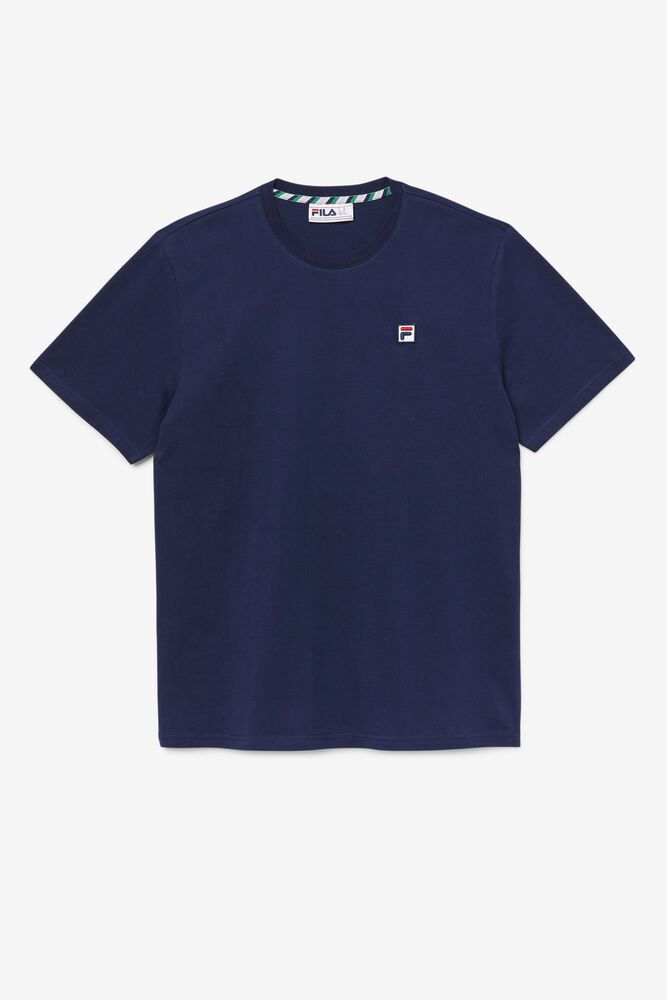 Fila Edgecumbe Short Sleeve Navy T-Shirt Mens - NZ 53487-DWYT